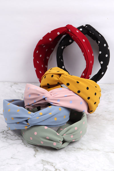 KNOTTED POLKA DOTS FABRIC COATED HEAD BAND