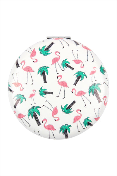 FLAMINGO PRINT ROUND FLIP MIRROR
