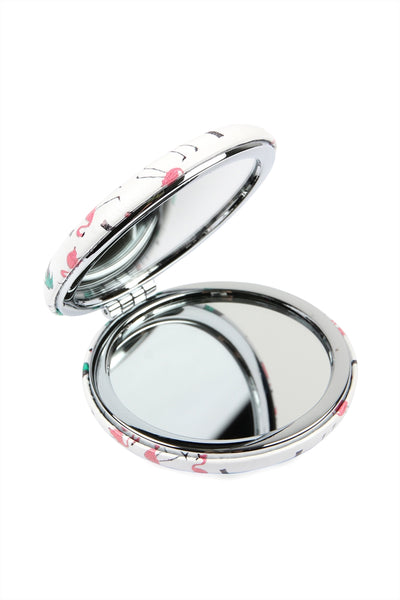 FLAMINGO PRINT ROUND FLIP MIRROR