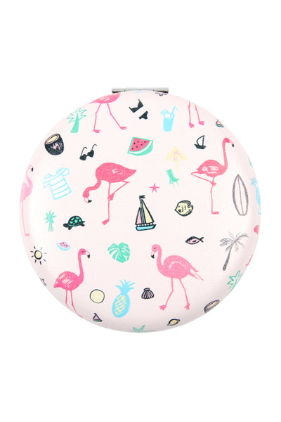 FLAMINGO PRINTED LEATHER COATED FACE MIRROR