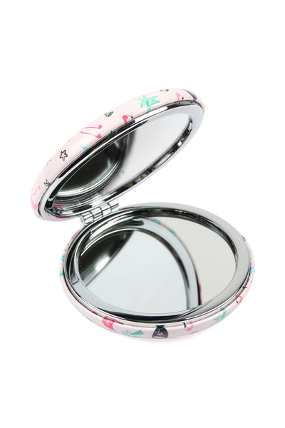 FLAMINGO PRINTED LEATHER COATED FACE MIRROR