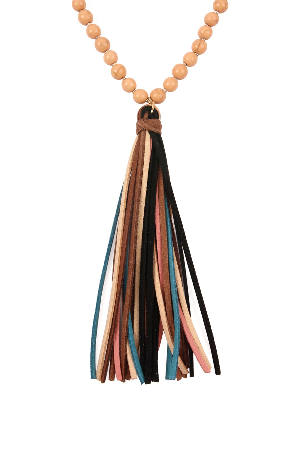 COLORFUL NATURAL STONE AND GLASS BEADS WITH TASSEL NECKLACE