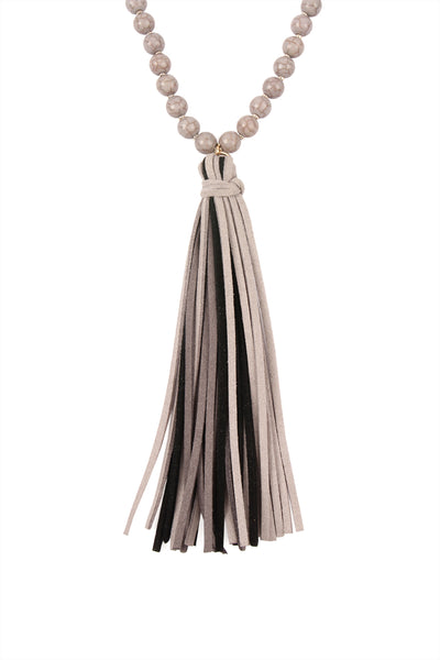 COLORFUL NATURAL STONE AND GLASS BEADS WITH TASSEL NECKLACE