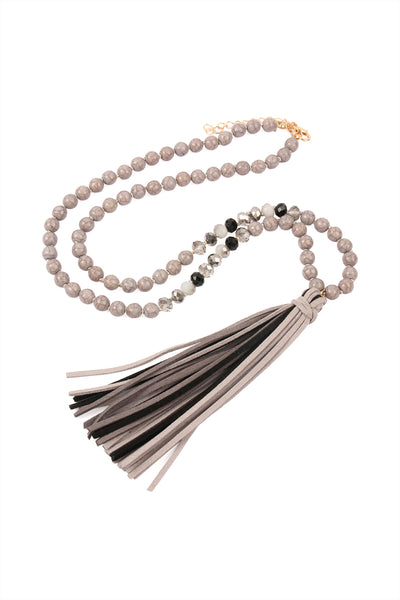 COLORFUL NATURAL STONE AND GLASS BEADS WITH TASSEL NECKLACE