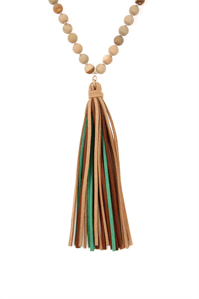 COLORFUL NATURAL STONE AND GLASS BEADS WITH TASSEL NECKLACE