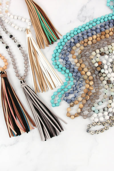 NATURAL STONE HAND KNOTTED LONG NECKLACE