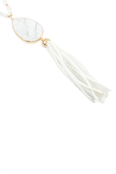 NATURAL STONE WITH TASSEL PENDANT NECKLACE
