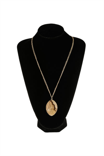 NATURAL STONE WRAP OVAL PENDANT CHAIN NECKLACE