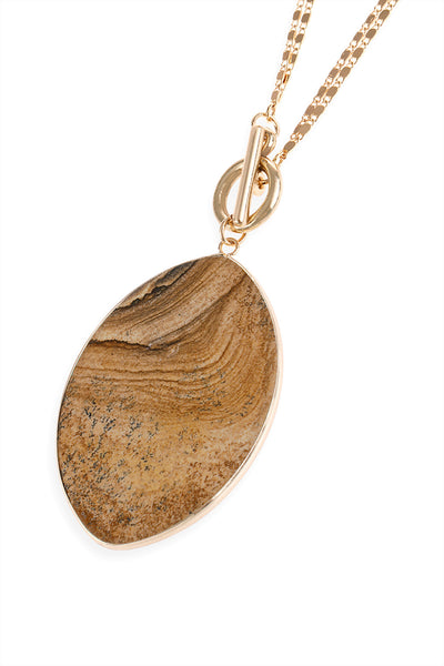 NATURAL STONE OVAL PENDANT CHAIN LAYERED NECKLACE