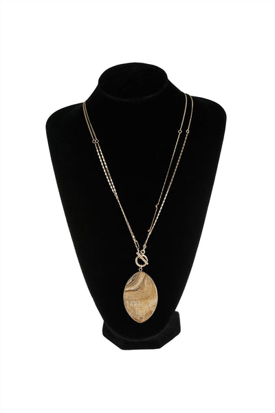 NATURAL STONE OVAL PENDANT CHAIN LAYERED NECKLACE