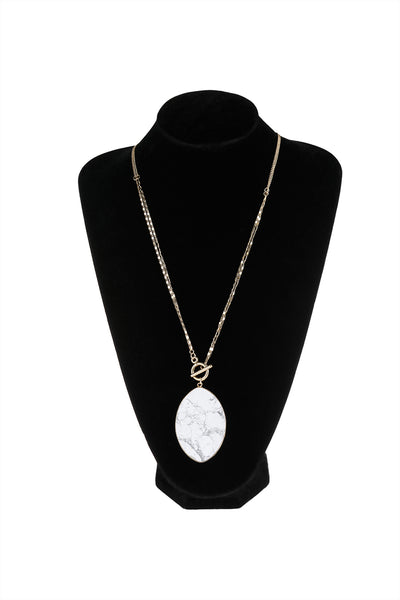 NATURAL STONE OVAL PENDANT CHAIN LAYERED NECKLACE