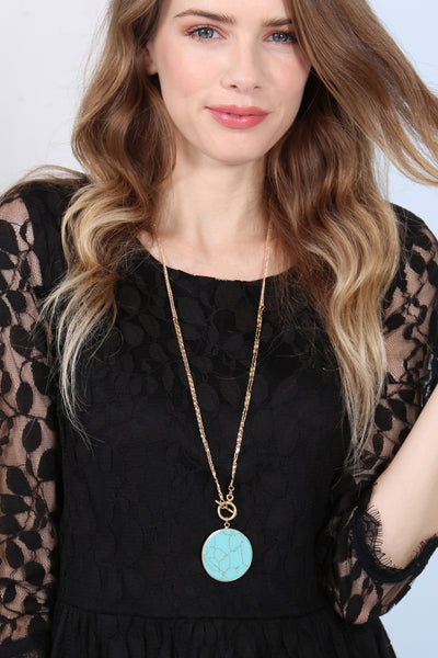 NATURAL STONE PENDANT CHAIN LAYERED NECKLACE/6PCS (NOW $2.00 ONLY!)