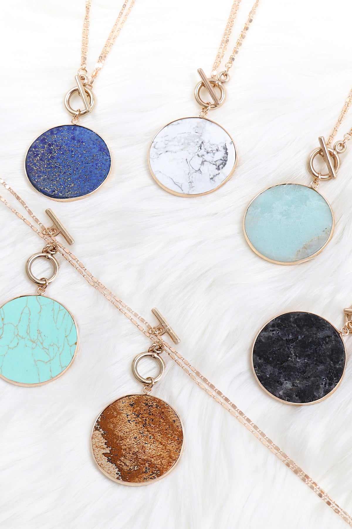 NATURAL STONE PENDANT CHAIN LAYERED NECKLACE/6PCS (NOW $2.00 ONLY!)