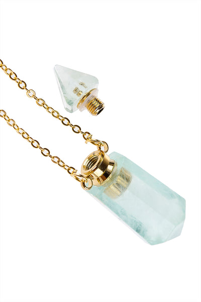NATURAL STONE POINTED CRYSTAL PERFUME BOTTLE NECKLACE WITH BOX