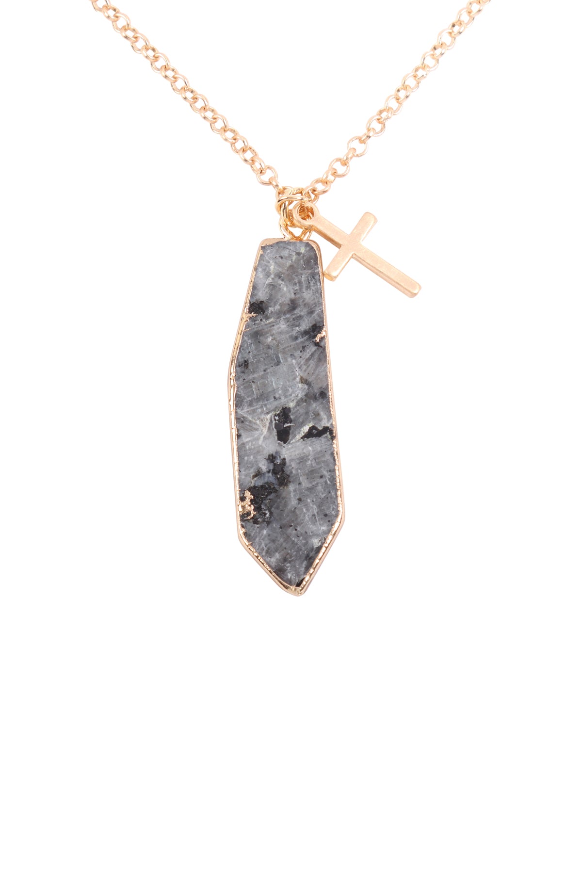 NATURAL STONE WITH CROSS PENDANT NECKLACE