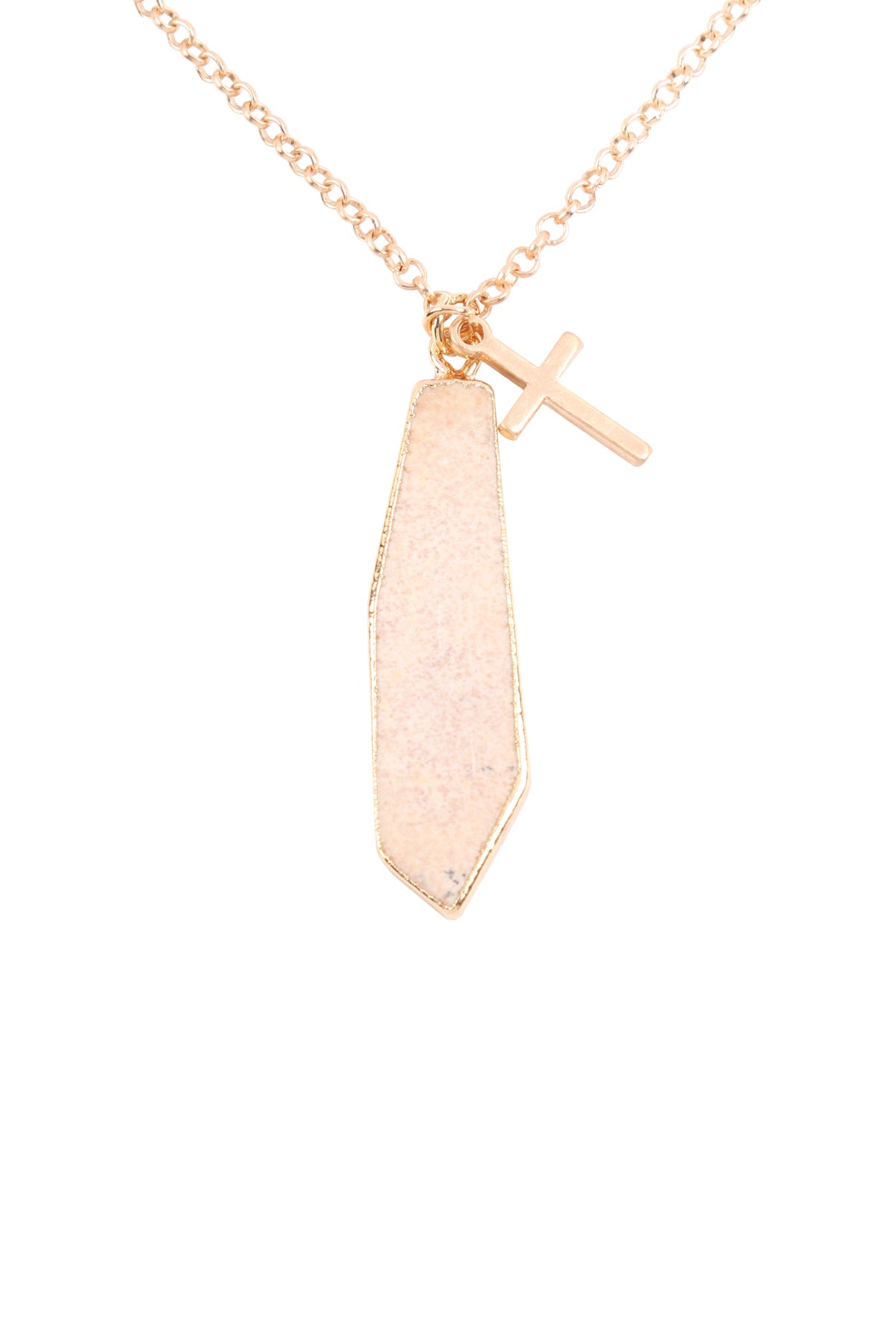 NATURAL STONE WITH CROSS PENDANT NECKLACE