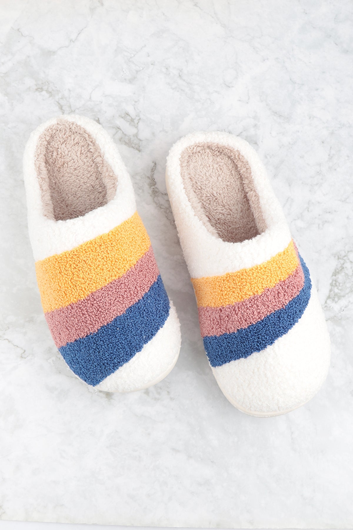 STRIPED PRINT FLEECE SLIPPER
