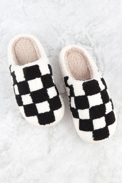 CHECKERED PRINT FLEECE SLIPPER