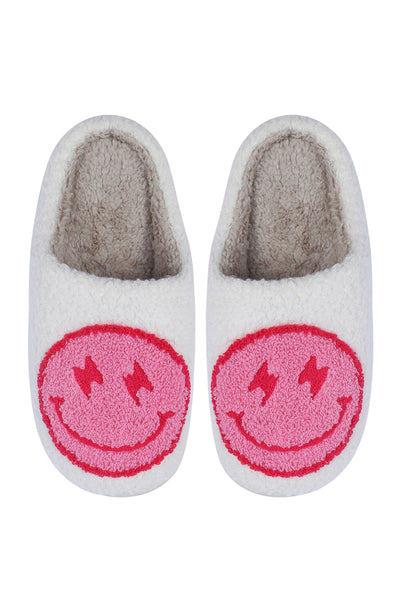 SMILEY LIGHTNING BOLT PRINT FLEECE SLIPPER