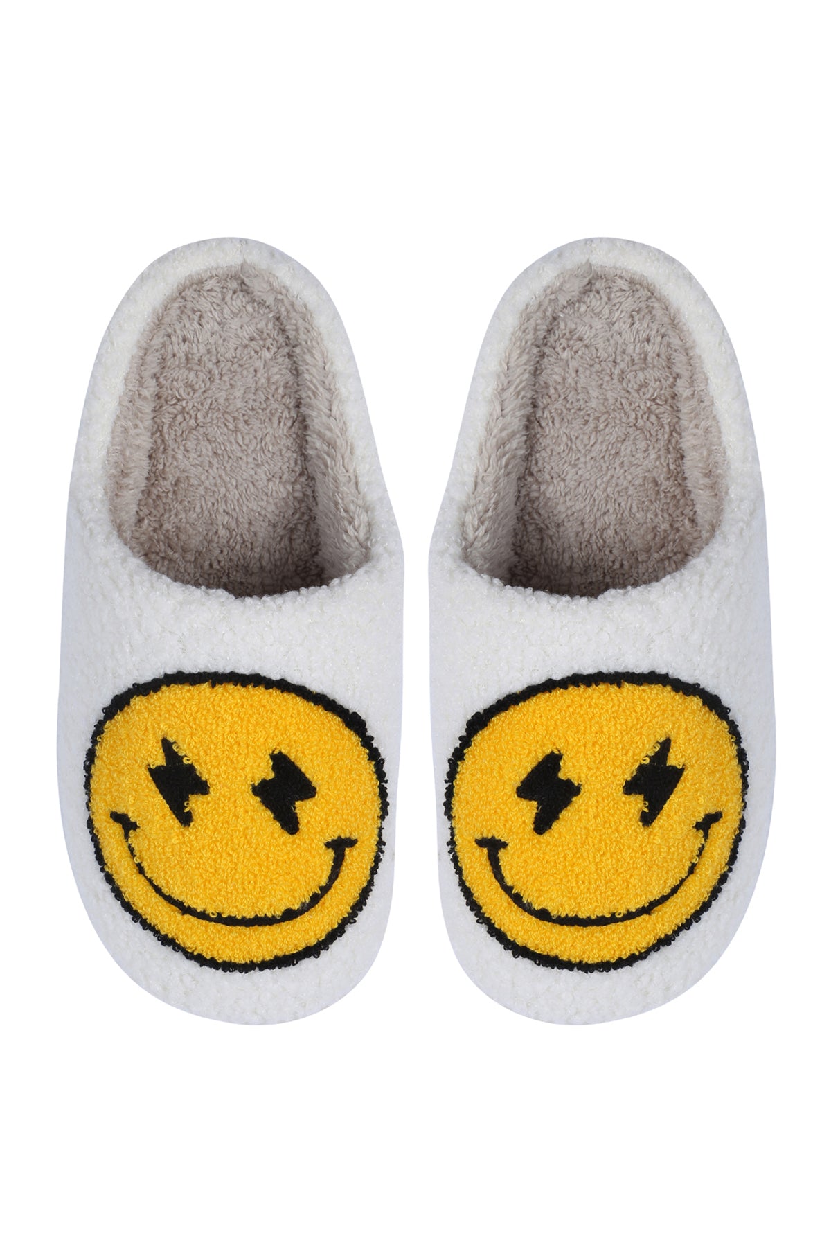 SMILEY LIGHTNING BOLT PRINT FLEECE SLIPPER