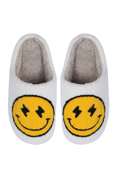 SMILEY LIGHTNING BOLT PRINT FLEECE SLIPPER