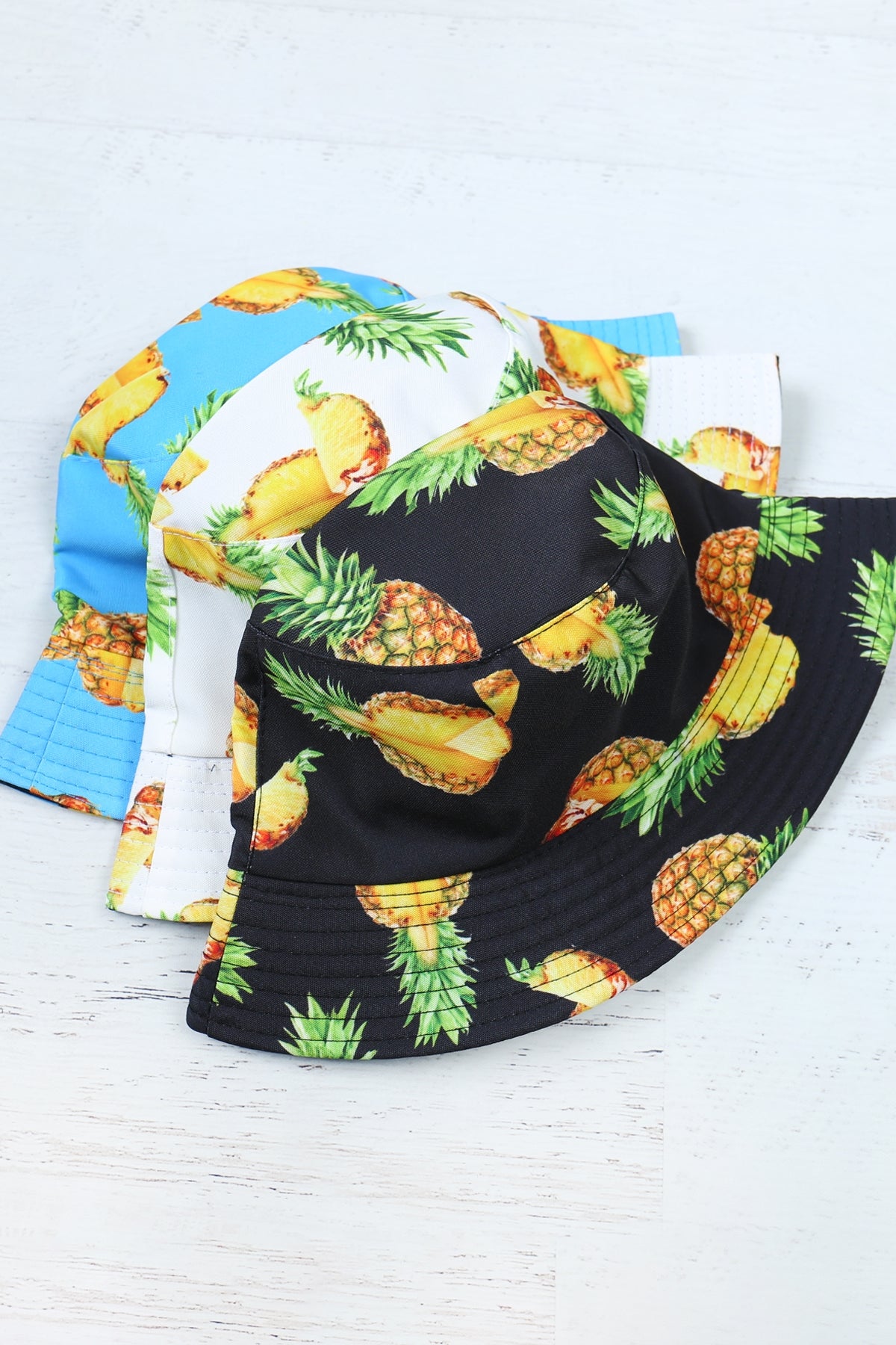 PINEAPPLE PRINT DOUBLE-SIDE-WEAR REVERSIBLE BUCKET HAT