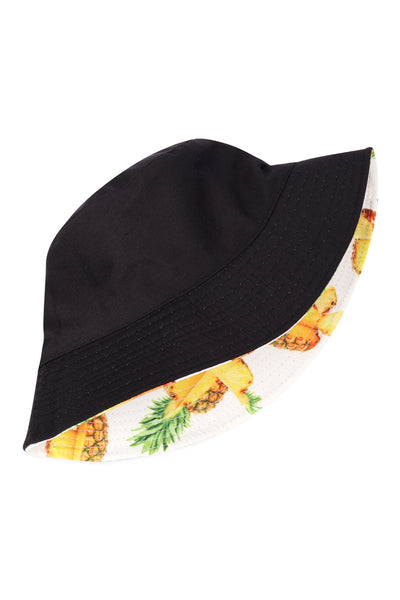 PINEAPPLE PRINT DOUBLE-SIDE-WEAR REVERSIBLE BUCKET HAT