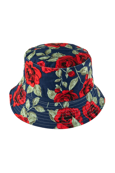 ROSE PRINTED DOUBLE SIDE-WEAR REVERSIBLE BUCKET HAT