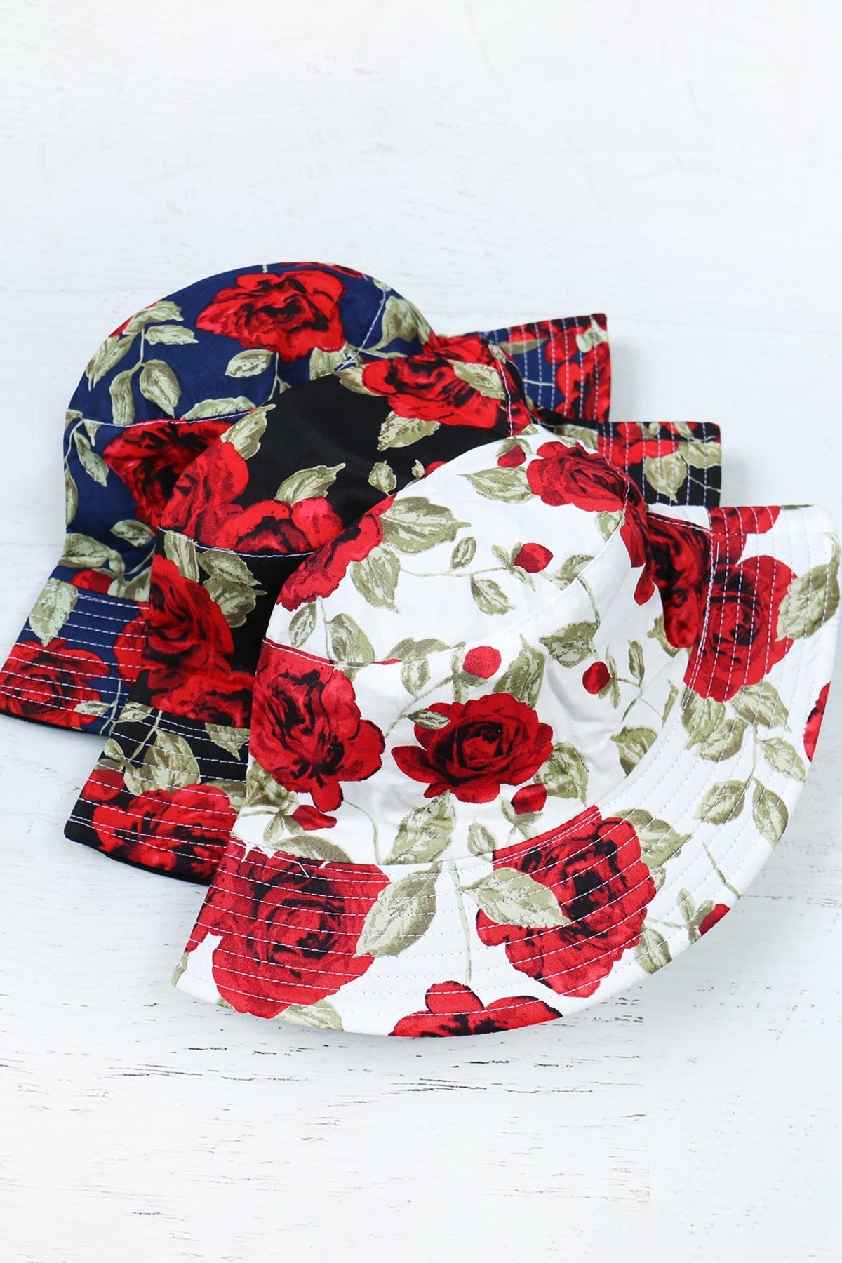 ROSE PRINTED DOUBLE SIDE-WEAR REVERSIBLE BUCKET HAT