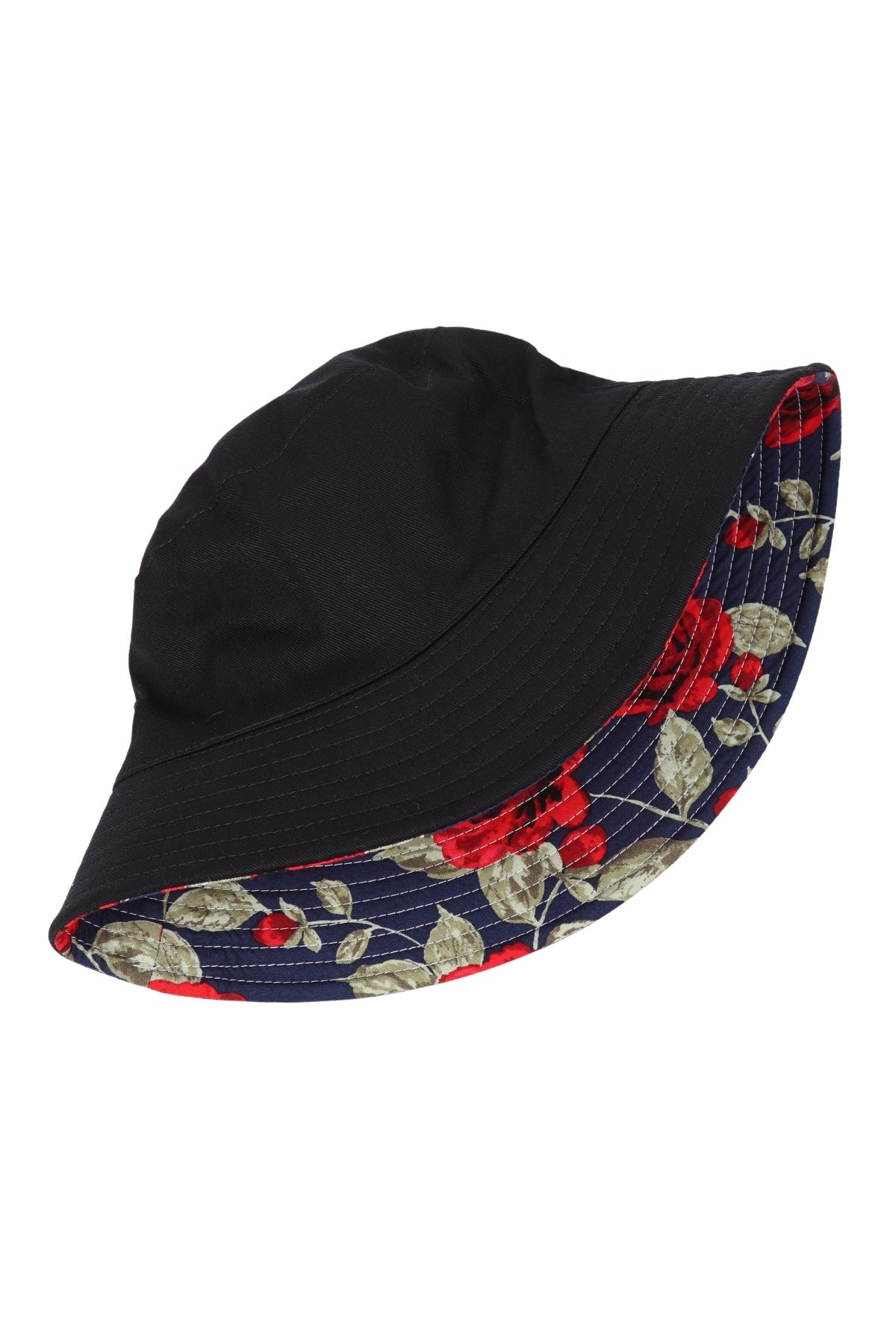 ROSE PRINTED DOUBLE SIDE-WEAR REVERSIBLE BUCKET HAT