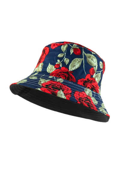 ROSE PRINTED DOUBLE-SIDE-WEAR REVERSIBLE BUCKET HAT