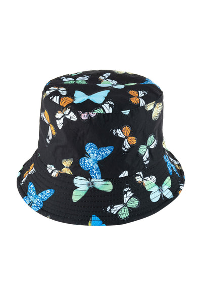 BUTTERFLY PRINT DOUBLE-SIDE-WEAR REVERSIBLE BUCKET HAT