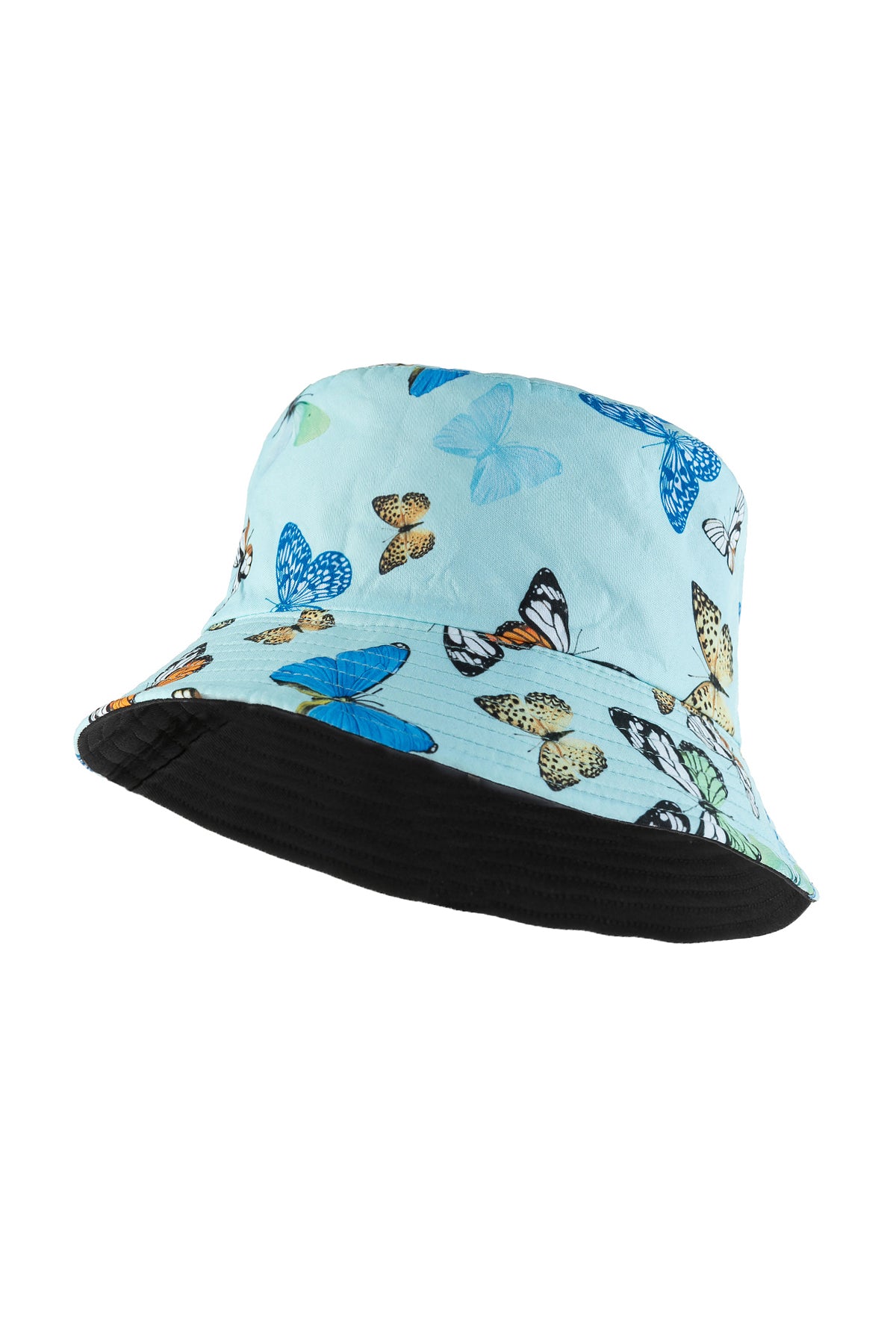 BUTTERFLY PRINT DOUBLE-SIDE-WEAR REVERSIBLE BUCKET HAT