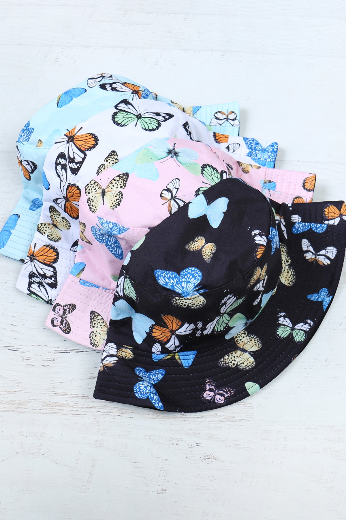 BUTTERFLY PRINT DOUBLE-SIDE-WEAR REVERSIBLE BUCKET HAT