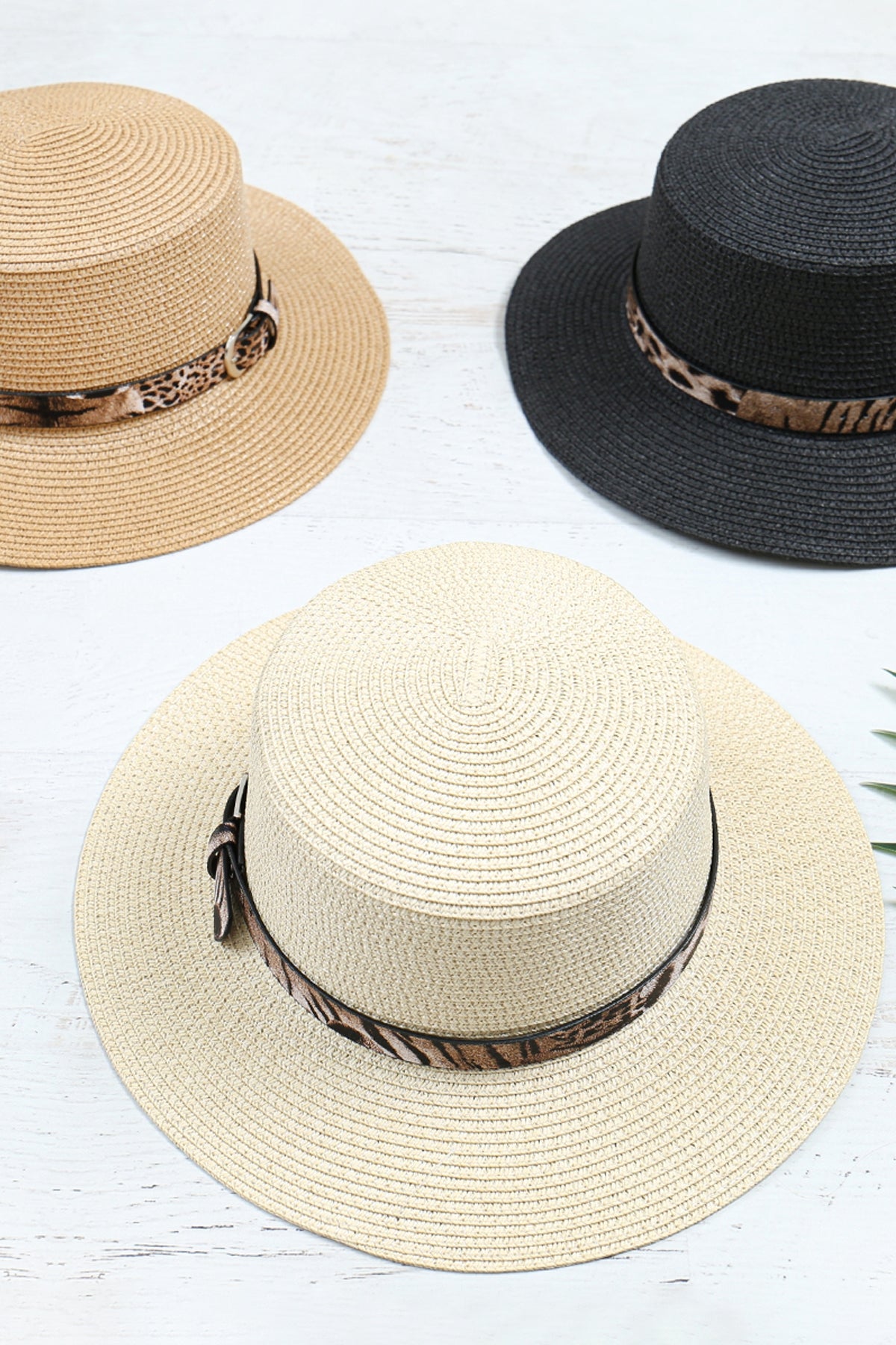 SUMMER BRIM HAT W LEOPARD ACCENT BELT