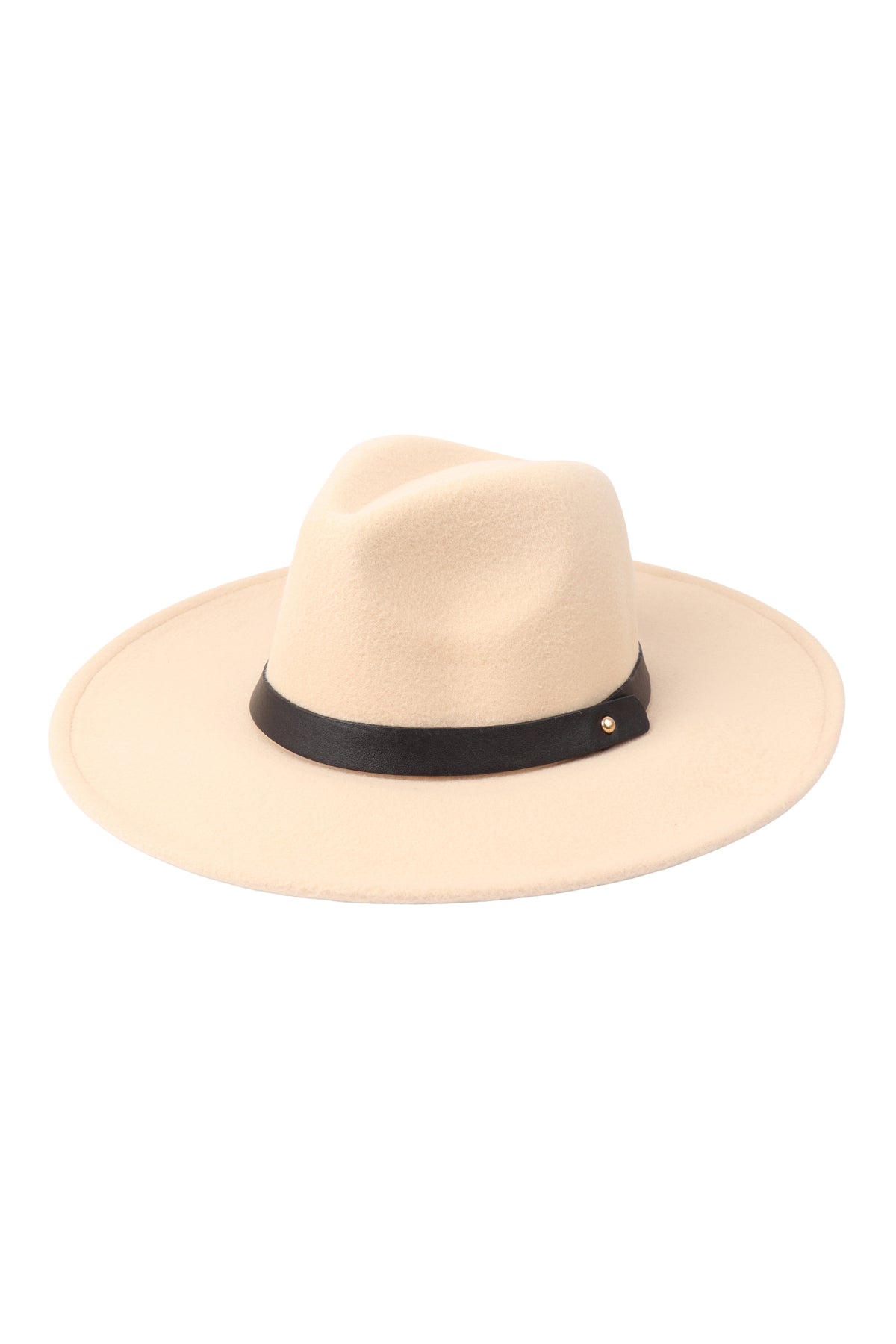 BRIM FASHION HAT W/ LEATHER STRAP ACCENT