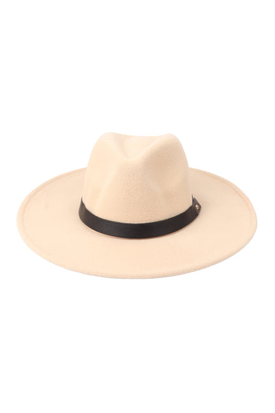 BRIM FASHION HAT W/ LEATHER STRAP ACCENT