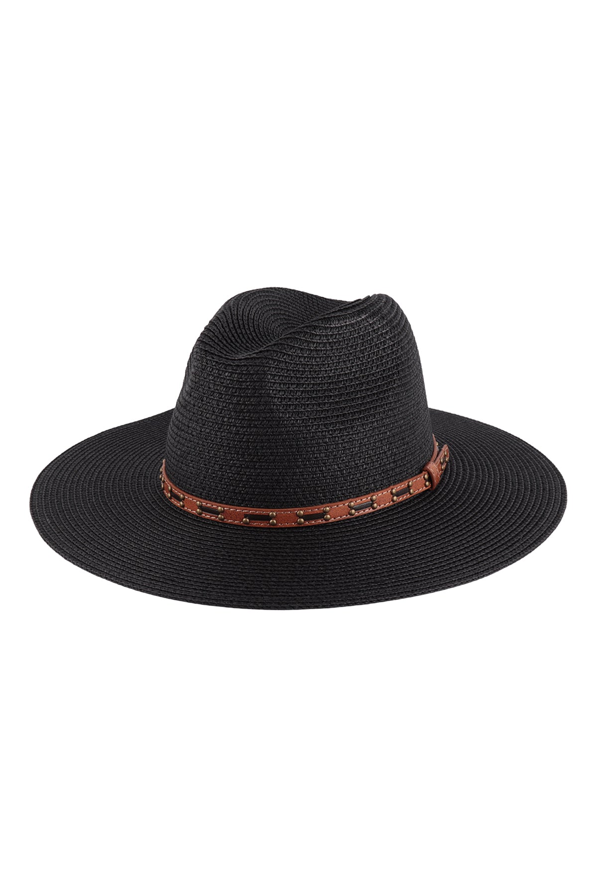 BRIM SUMMER HAT WITH LEATHER BELT STRAP