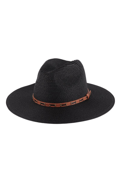 BRIM SUMMER HAT WITH LEATHER BELT STRAP