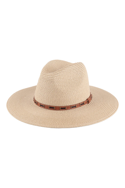 BRIM SUMMER HAT WITH LEATHER BELT STRAP