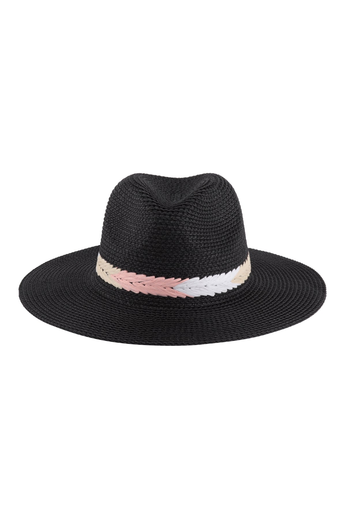 PANAMA BRIM SUMMER HAT WITH BRAIDED STRIPE ACCENT