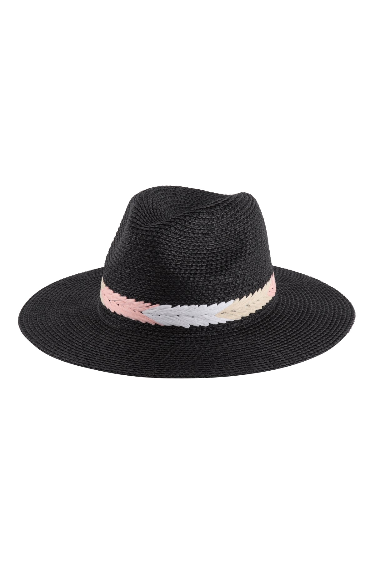 PANAMA BRIM SUMMER HAT WITH BRAIDED STRIPE ACCENT