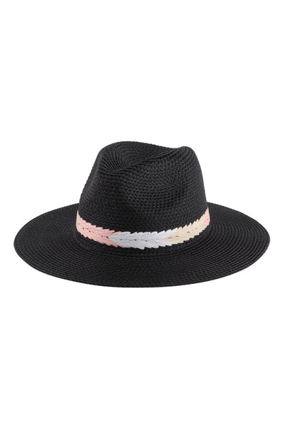 PANAMA BRIM SUMMER HAT WITH BRAIDED STRIPE ACCENT