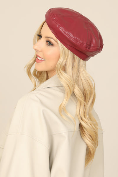 CLASSIC PU LEATHER BERET HAT