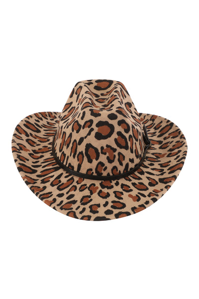 LEOPARD PRINT FEDORA HAT WITH LEATHER BAND