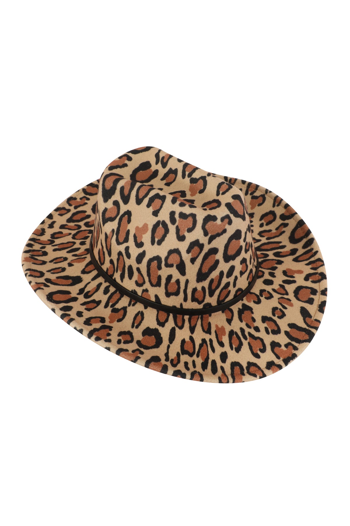 LEOPARD PRINT FEDORA HAT WITH LEATHER BAND