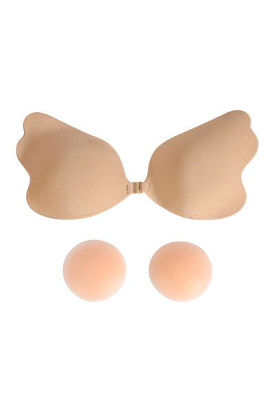 BRA CLOTH INVISIBLE WING SHAPE STRAPLESS DOUBLE PUSH UP NU BRA WITH NIPPLE COVER TAPE