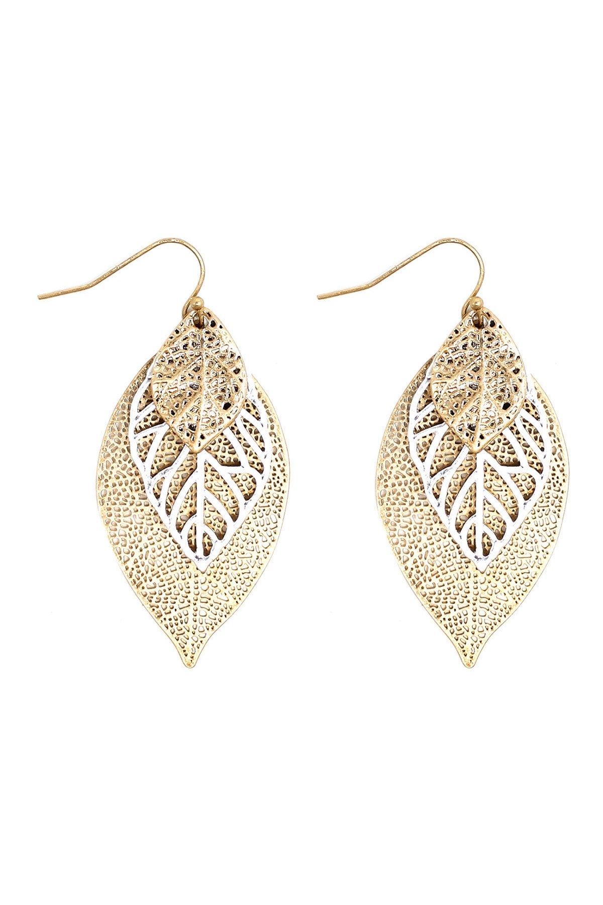 TWO TONE LEAF FILIGREE EARRINGS