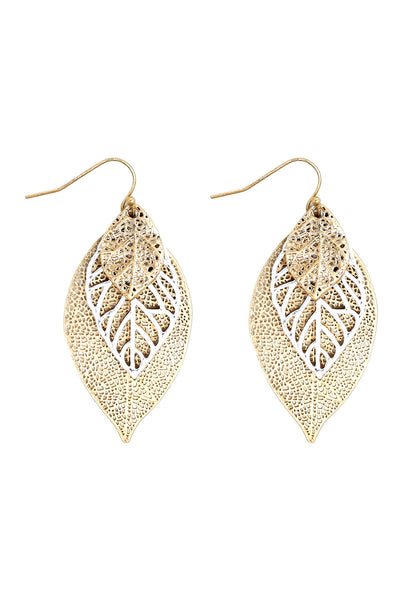 TWO TONE LEAF FILIGREE EARRINGS