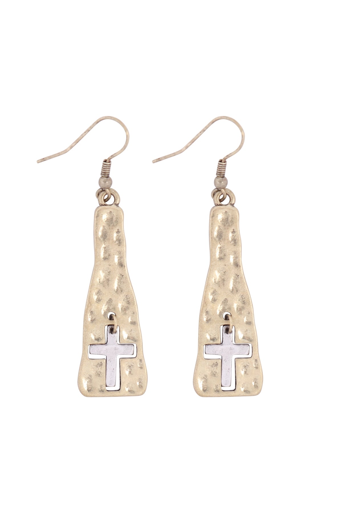 DANGLING CROSS CAST DROP FISH HOOK EARRINGS